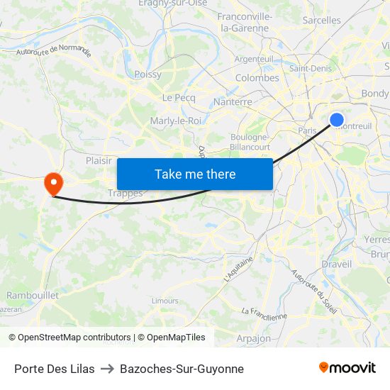 Porte Des Lilas to Bazoches-Sur-Guyonne map