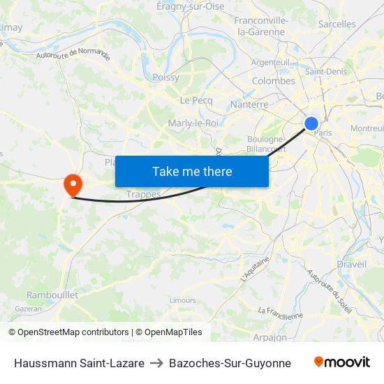 Haussmann Saint-Lazare to Bazoches-Sur-Guyonne map