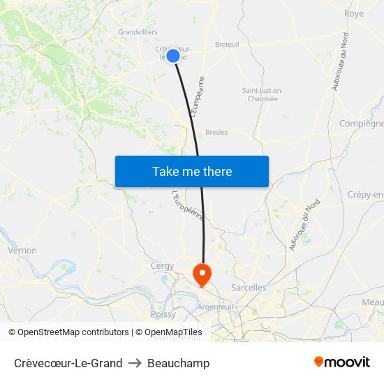Crèvecœur-Le-Grand to Beauchamp map