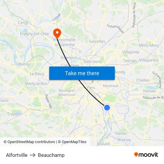 Alfortville to Beauchamp map