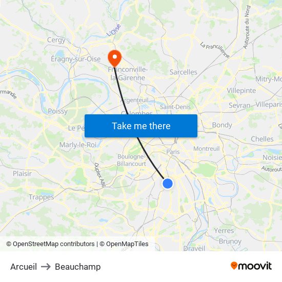 Arcueil to Beauchamp map