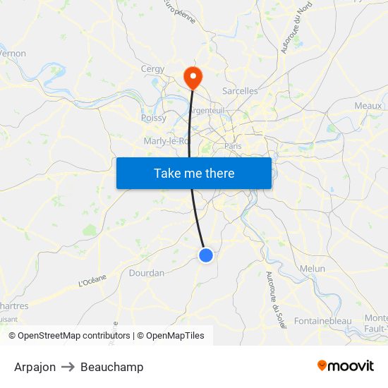 Arpajon to Beauchamp map