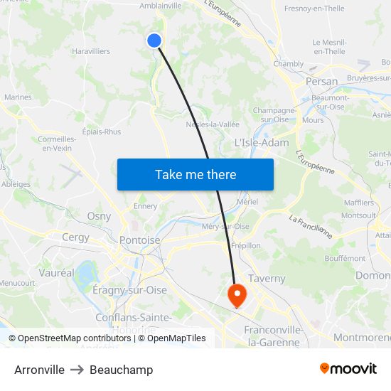 Arronville to Beauchamp map