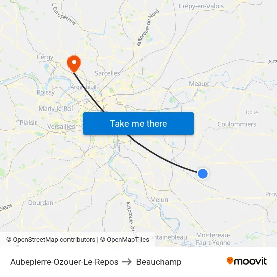 Aubepierre-Ozouer-Le-Repos to Beauchamp map