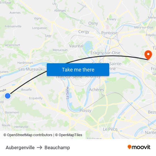 Aubergenville to Beauchamp map