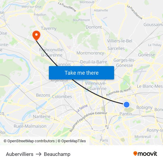 Aubervilliers to Beauchamp map