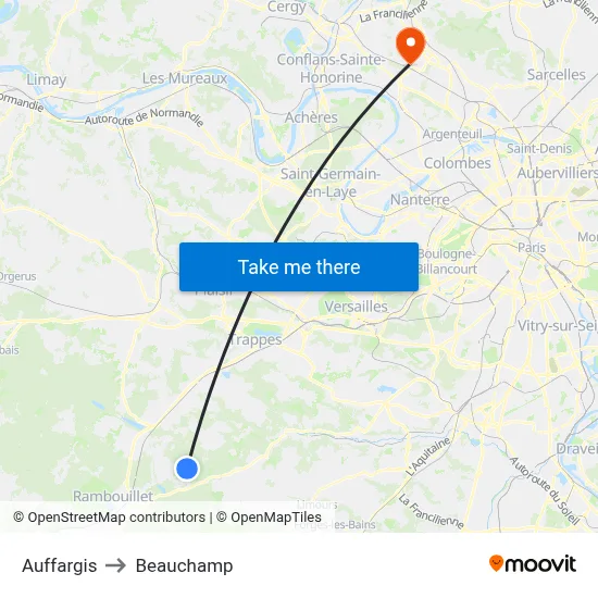 Auffargis to Beauchamp map
