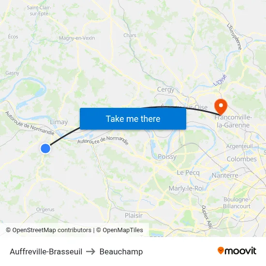 Auffreville-Brasseuil to Beauchamp map