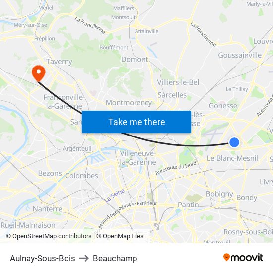 Aulnay-Sous-Bois to Beauchamp map