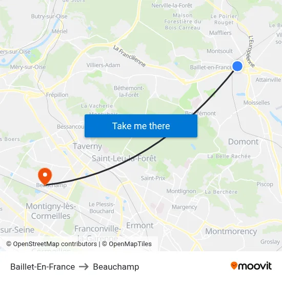 Baillet-En-France to Beauchamp map