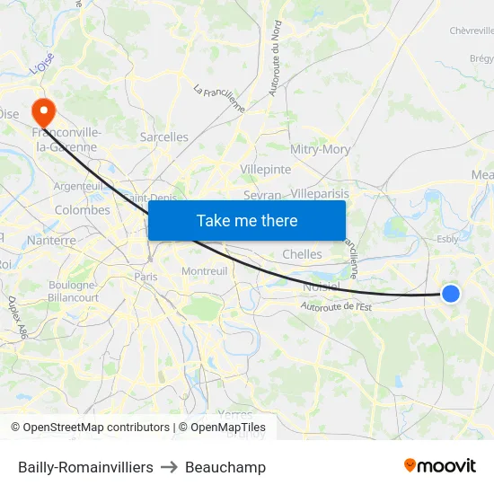 Bailly-Romainvilliers to Beauchamp map