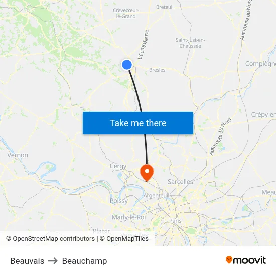 Beauvais to Beauchamp map