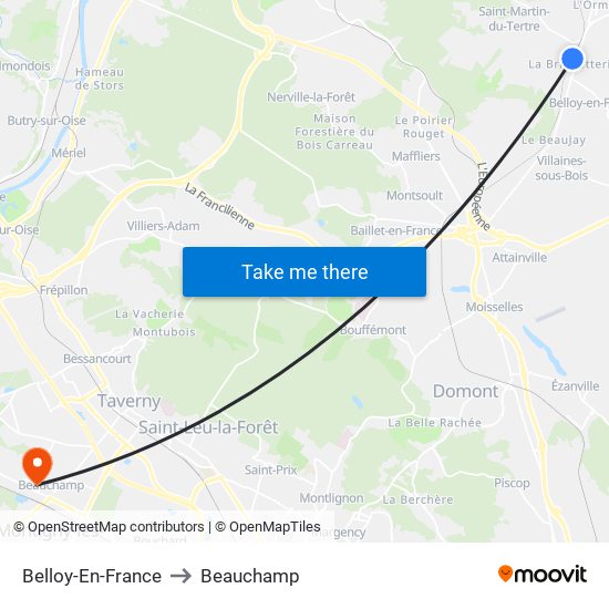 Belloy-En-France to Beauchamp map