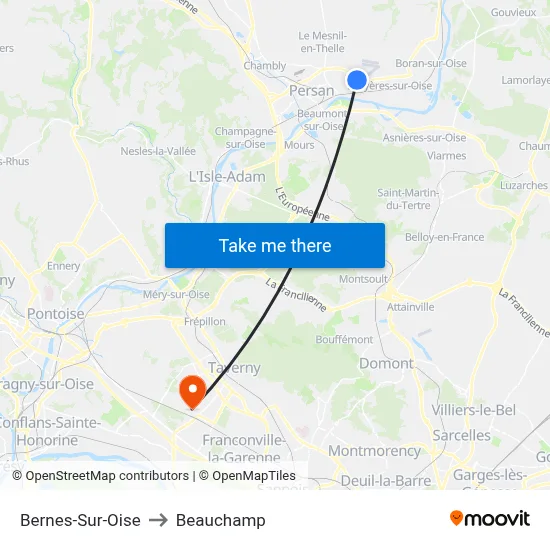 Bernes-Sur-Oise to Beauchamp map