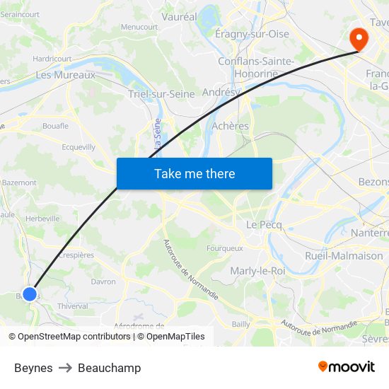 Beynes to Beauchamp map