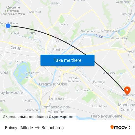 Boissy-L'Aillerie to Beauchamp map