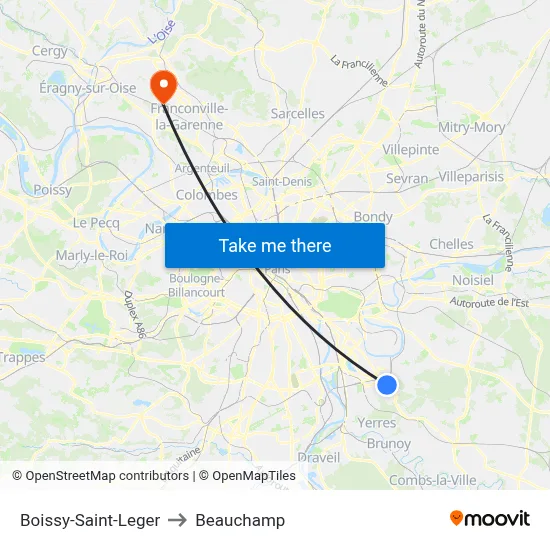 Boissy-Saint-Leger to Beauchamp map