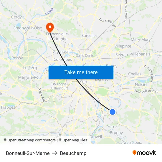 Bonneuil-Sur-Marne to Beauchamp map
