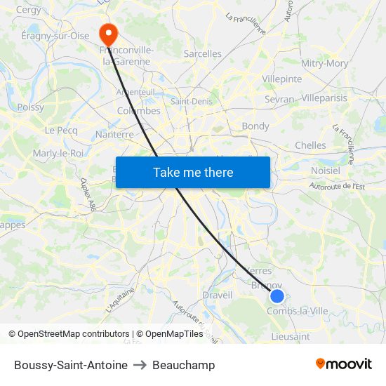 Boussy-Saint-Antoine to Beauchamp map