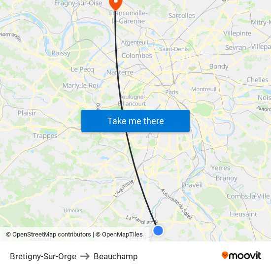 Bretigny-Sur-Orge to Beauchamp map