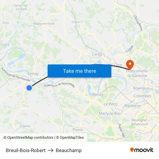 Breuil-Bois-Robert to Beauchamp map