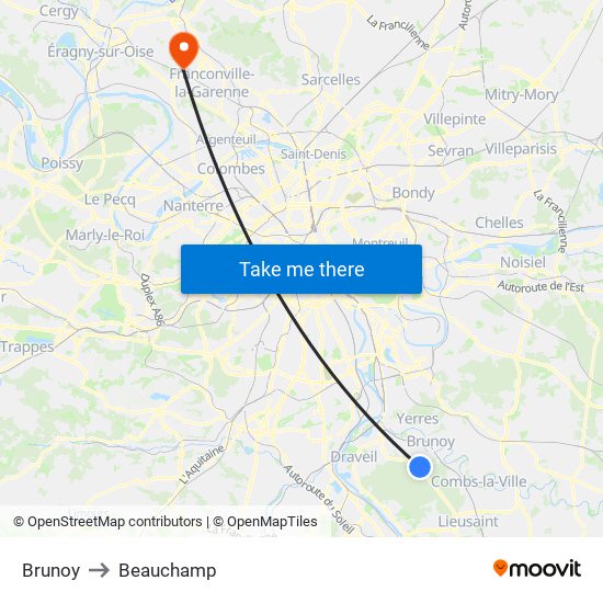 Brunoy to Beauchamp map