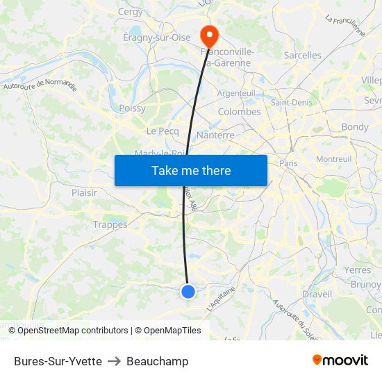 Bures-Sur-Yvette to Beauchamp map