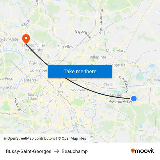Bussy-Saint-Georges to Beauchamp map