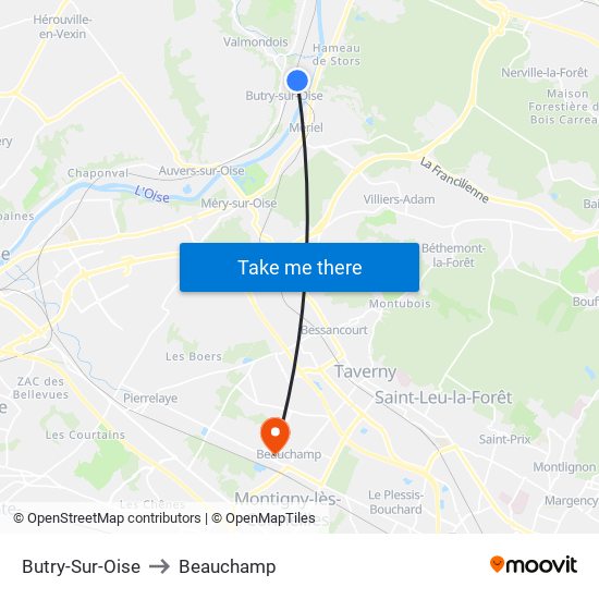 Butry-Sur-Oise to Beauchamp map