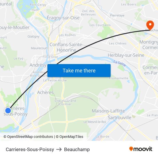 Carrieres-Sous-Poissy to Beauchamp map