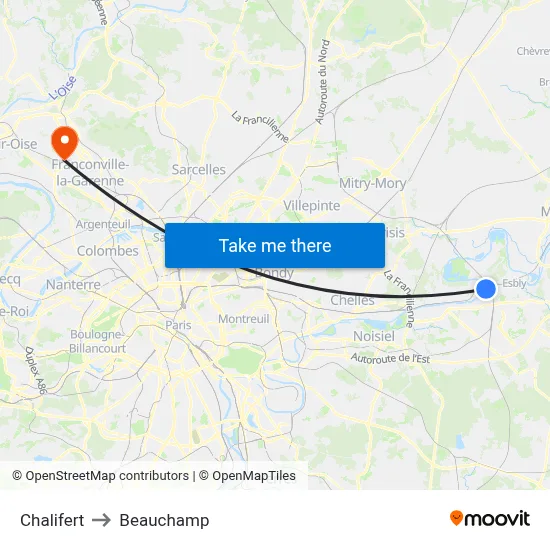 Chalifert to Beauchamp map