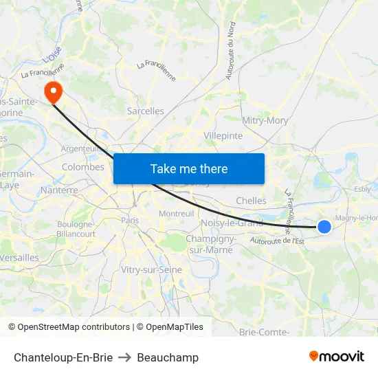 Chanteloup-En-Brie to Beauchamp map
