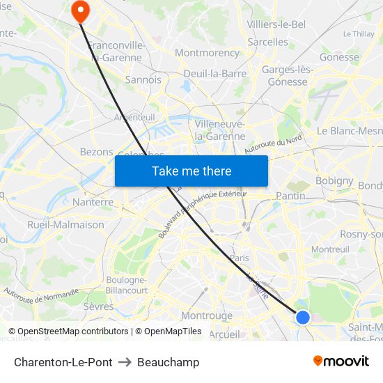 Charenton-Le-Pont to Beauchamp map