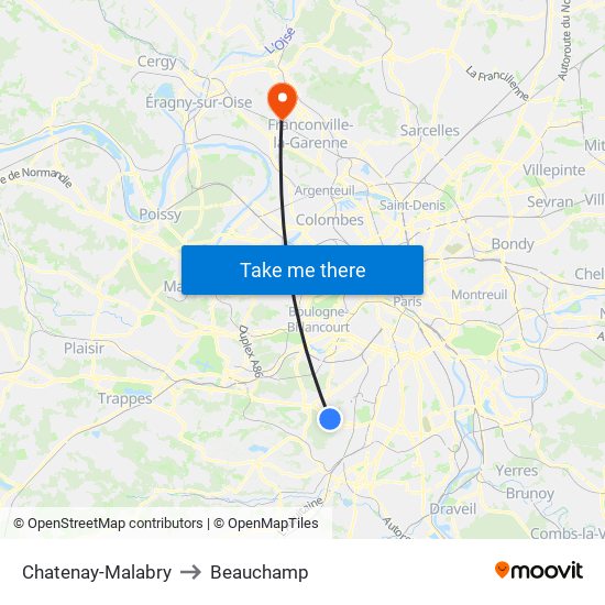 Chatenay-Malabry to Beauchamp map