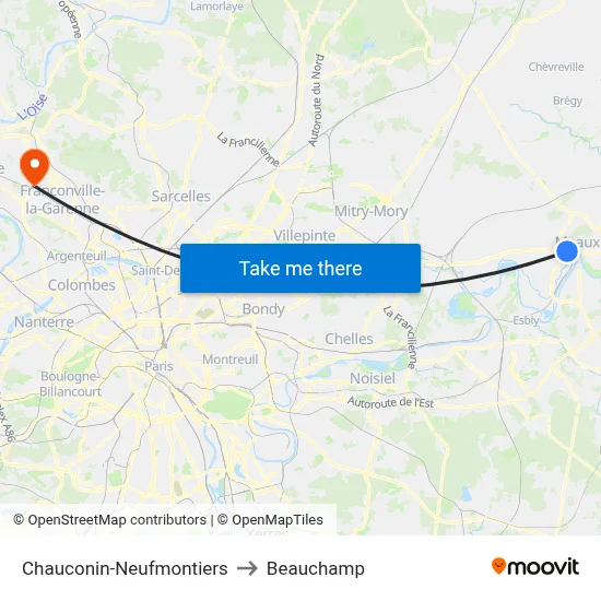 Chauconin-Neufmontiers to Beauchamp map