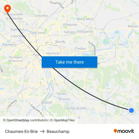 Chaumes-En-Brie to Beauchamp map