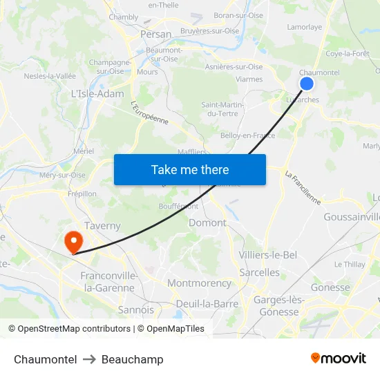 Chaumontel to Beauchamp map