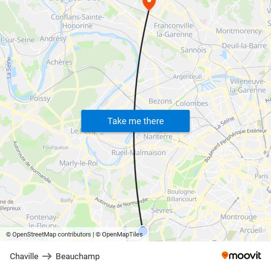 Chaville to Beauchamp map