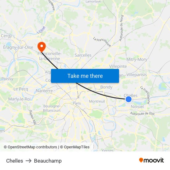 Chelles to Beauchamp map