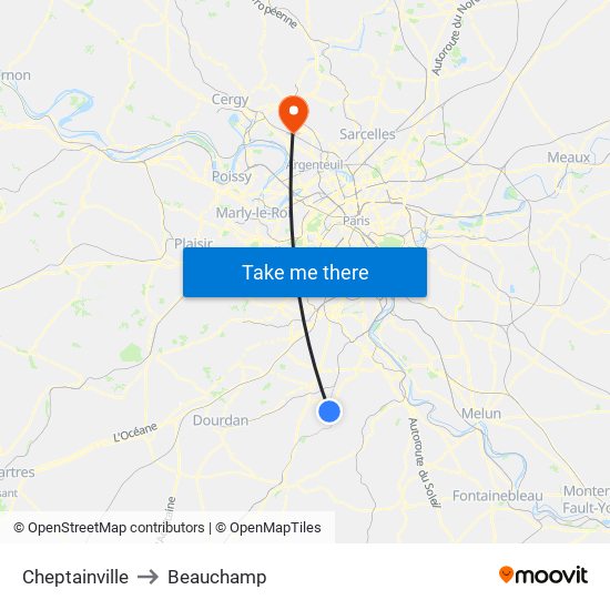 Cheptainville to Beauchamp map