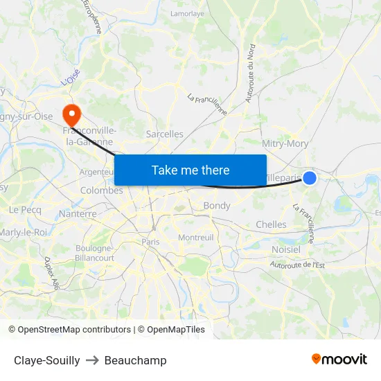 Claye-Souilly to Beauchamp map