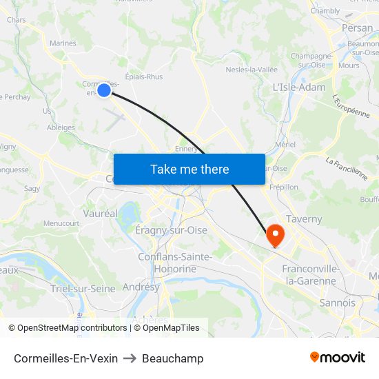 Cormeilles-En-Vexin to Beauchamp map