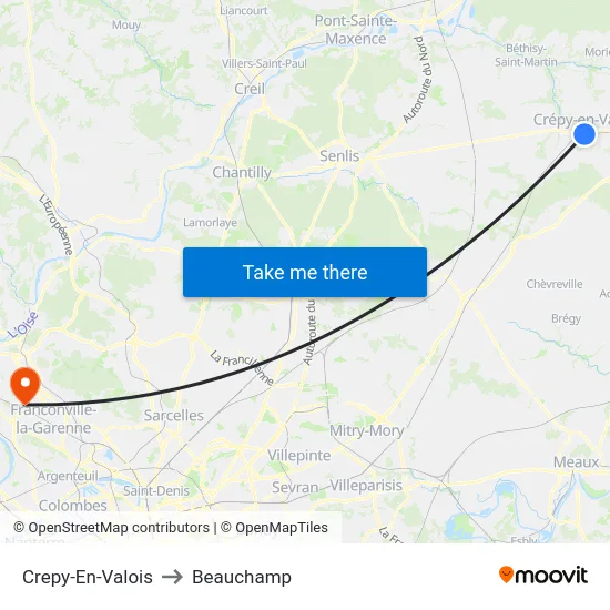 Crepy-En-Valois to Beauchamp map
