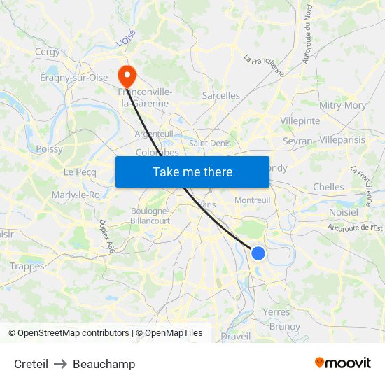 Creteil to Beauchamp map