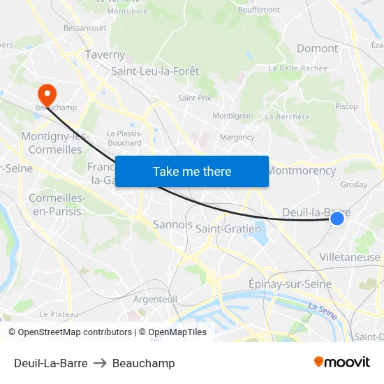 Deuil-La-Barre to Beauchamp map