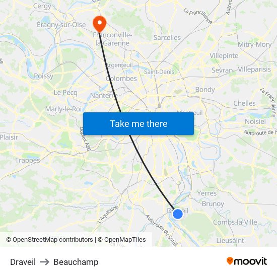 Draveil to Beauchamp map