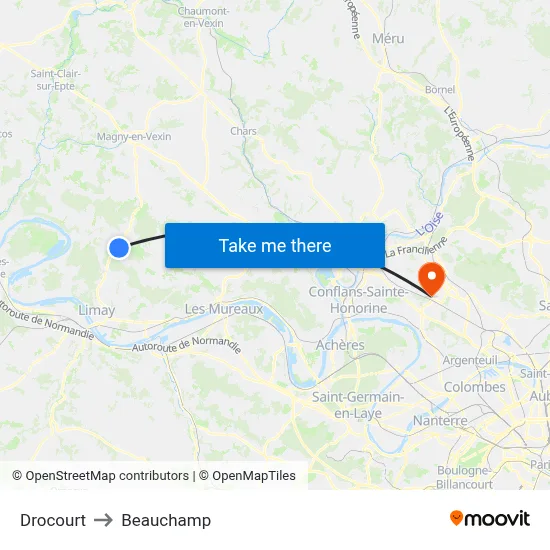 Drocourt to Beauchamp map