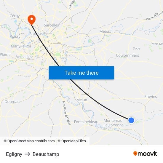 Egligny to Beauchamp map