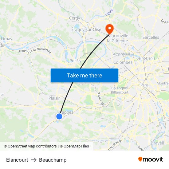 Elancourt to Beauchamp map