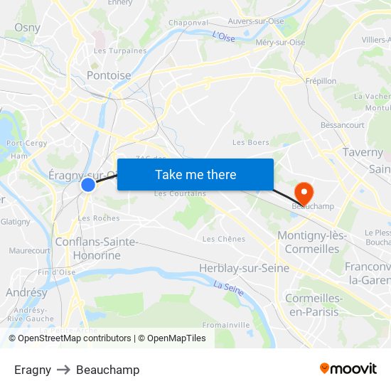 Eragny to Beauchamp map